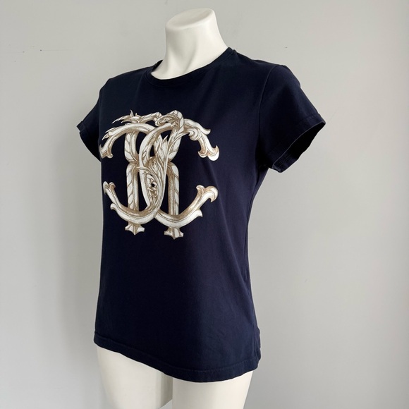 Roberto Cavalli Navy RC Monogram Logo Stretch T Shirt M Italy Baroque Graphic - Picture 7 of 14